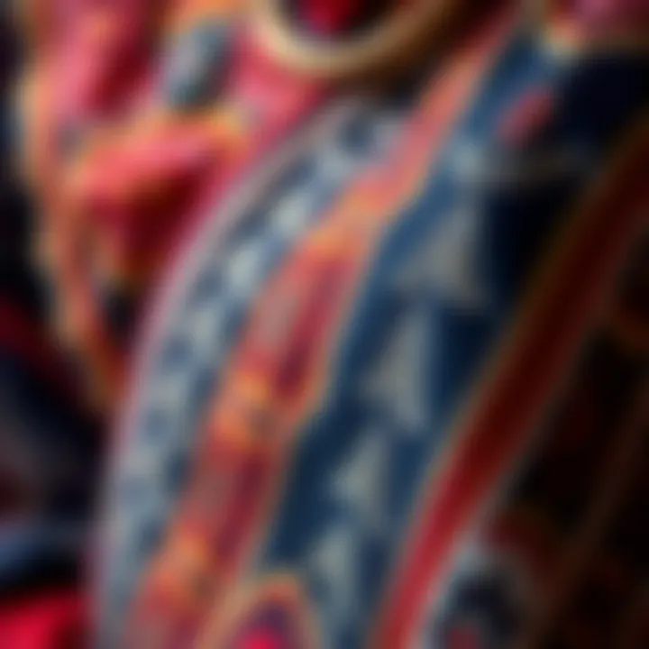 Traditional Fabric Craftsmanship Close-up of traditional fabric used in totem clothing, highlighting craftsmanship