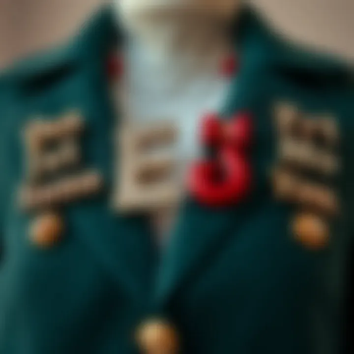 An artistic arrangement of letter brooch pins incorporated into fashion outfits