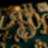 An elegant display of vintage letter brooch pins showcasing intricate designs