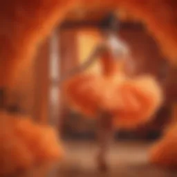 A stunning orange tutu displayed artistically against a vibrant background.