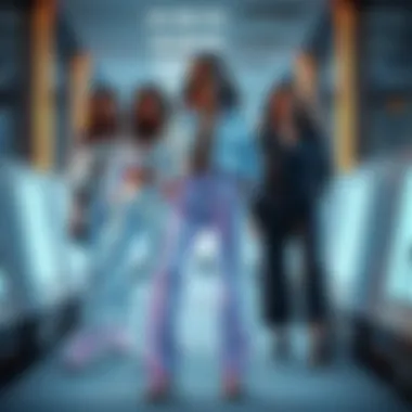 Trendsetting Fashion Statement Fashion-forward individuals wearing holographic pants