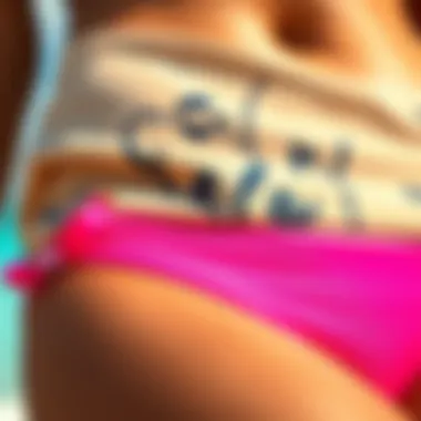 Sustainable Material for Swimwear Close-up of sustainable fabric used for neon pink swimsuit bottoms