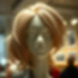 Intricate Hair Styling on a Blonde Mannequin Head Close-up of a blonde mannequin head showcasing intricate hair styling
