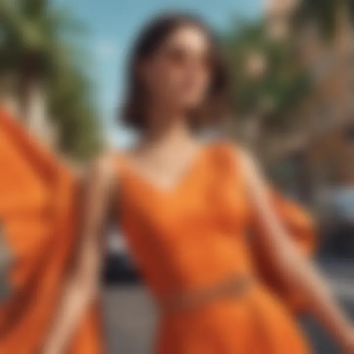 Stylish orange dress paired with accessories for a vacation look