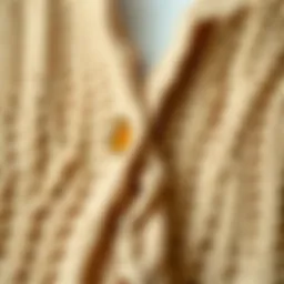 A close-up view of intricate cable knit patterns on a cardigan