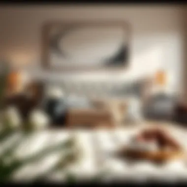 Contemporary Elegance A modern bedroom featuring a stylish tufted bedspread in a chic setting