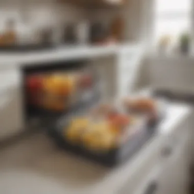 Portable food containers organized in a kitchen setting, emphasizing convenience and accessibility.