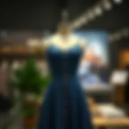 A stylish jean blue dress on a mannequin showcasing modern design