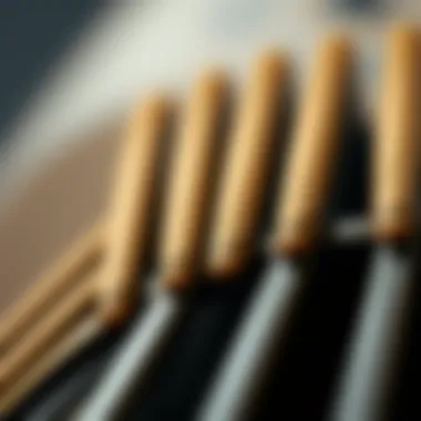 Close-up of a wide tooth rat tail comb's teeth
