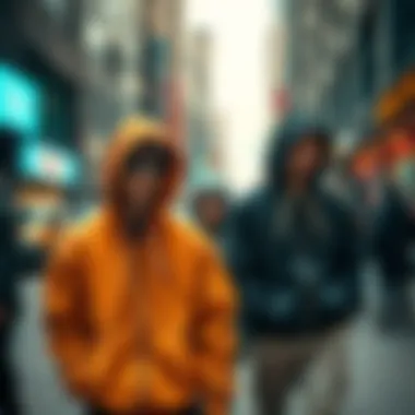 Urban Chic: Embracing Hoodie Sets in City Life A modern urban environment with individuals wearing trendy zip-up hoodie sets