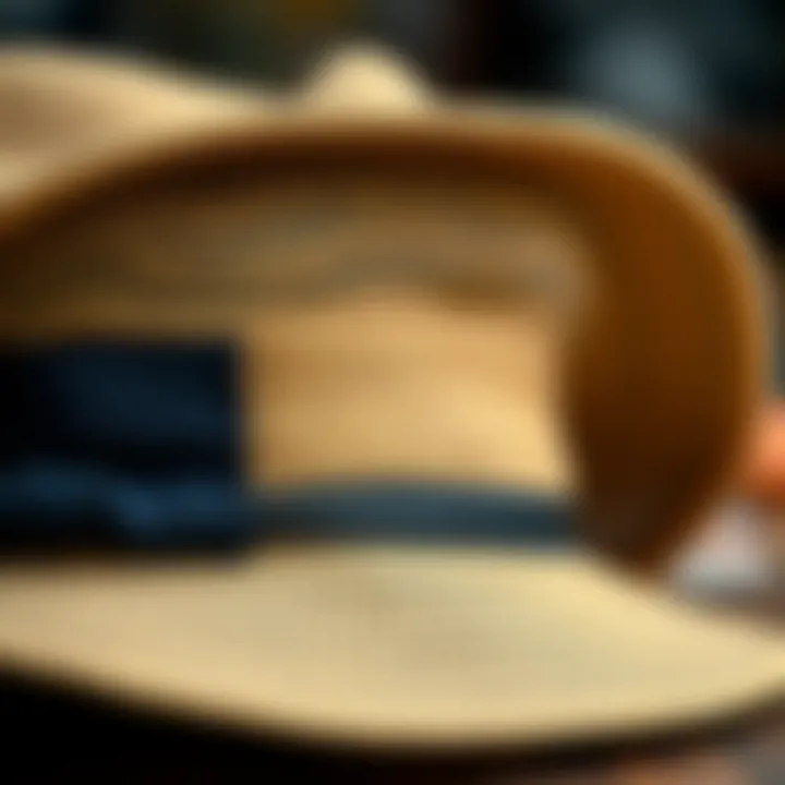 Close-up of intricate hat craftsmanship showcasing fine materials