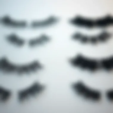 A variety of thick strip lash styles displayed elegantly on a background