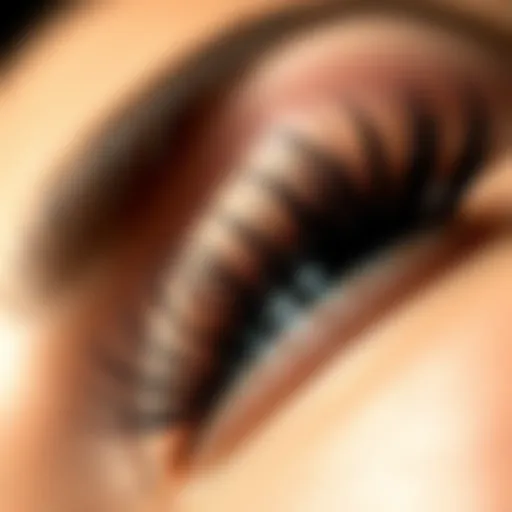 Close-up view of thick strip lashes showcasing their volume and style