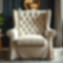 Elegant tufted chair with a luxurious slipcover