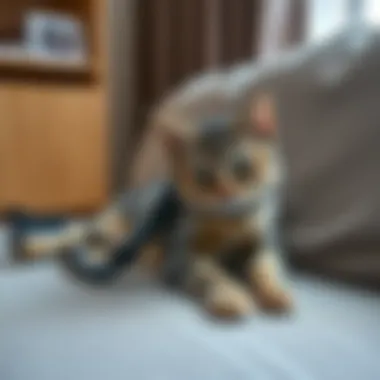 Efficient Cat Hair Management on Upholstery A sleek cat hair catcher in action on a couch