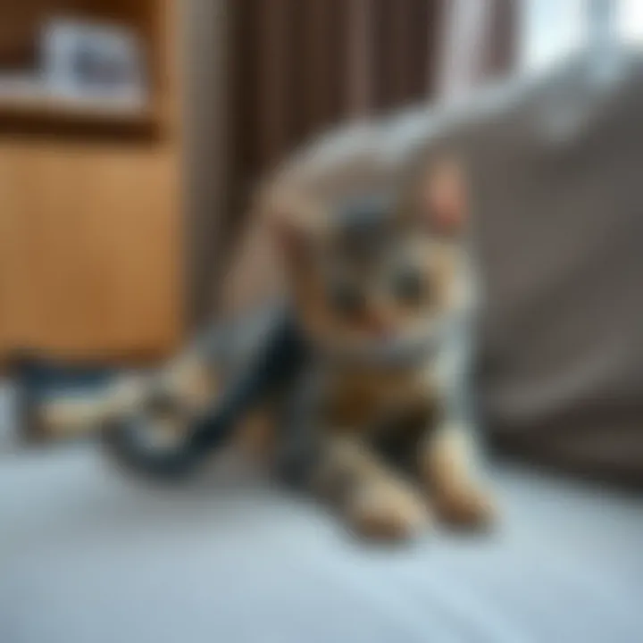 Efficient Cat Hair Management on Upholstery A sleek cat hair catcher in action on a couch