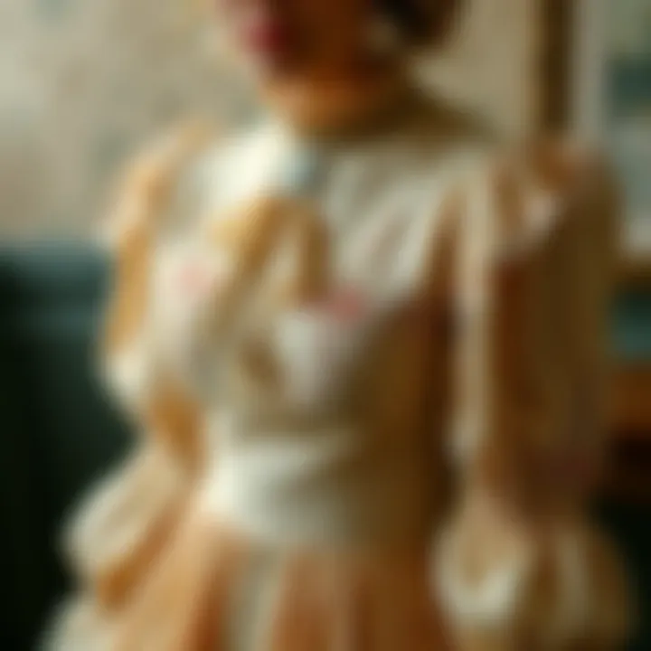 Elegant vintage dress showcasing intricate embroidery and fabric details